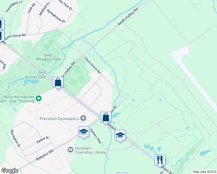 map of restaurants, bars, coffee shops, grocery stores, and more near 935 Davis Grove Road in Horsham