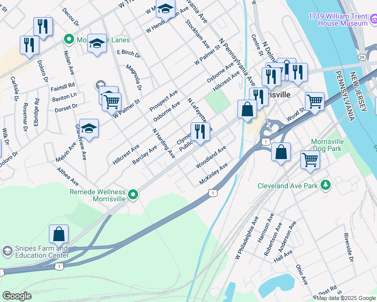 map of restaurants, bars, coffee shops, grocery stores, and more near 418 West Bridge Street in Morrisville