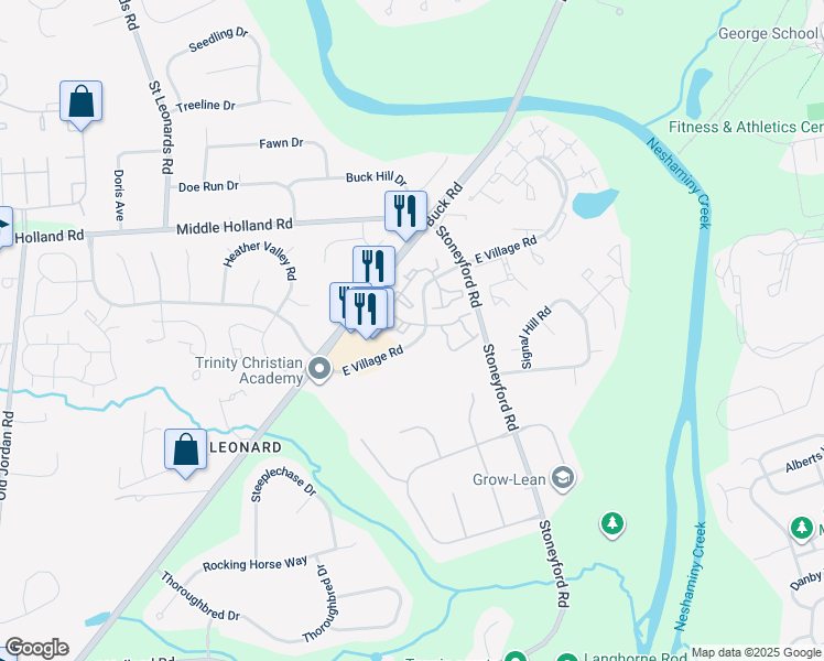 map of restaurants, bars, coffee shops, grocery stores, and more near 30018 Beacon Hill Drive in Churchville