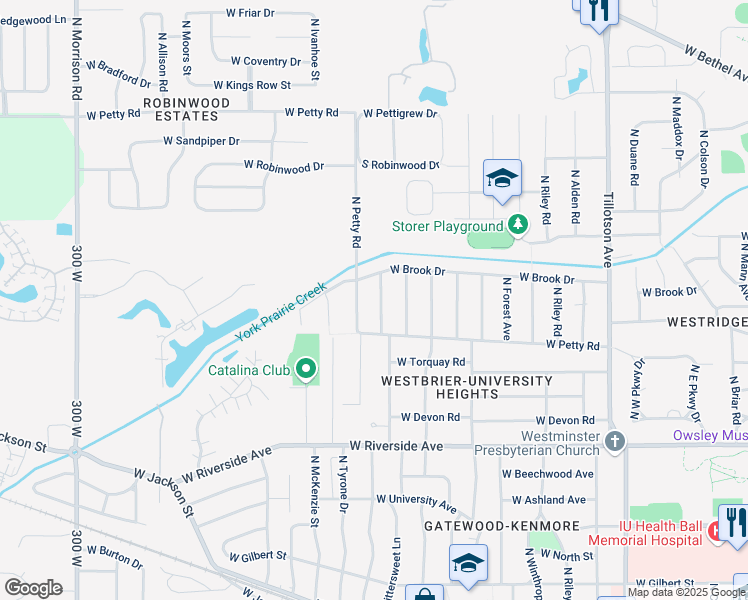 map of restaurants, bars, coffee shops, grocery stores, and more near 1212 North Bittersweet Lane in Muncie