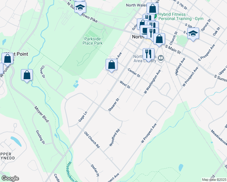 map of restaurants, bars, coffee shops, grocery stores, and more near 513 West Walnut Street in North Wales