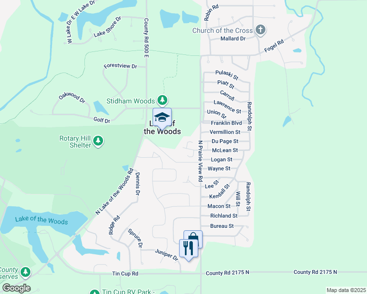 map of restaurants, bars, coffee shops, grocery stores, and more near 804B South Okaw in Mahomet