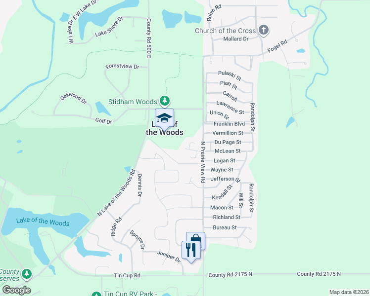 map of restaurants, bars, coffee shops, grocery stores, and more near 804B South Okaw in Mahomet