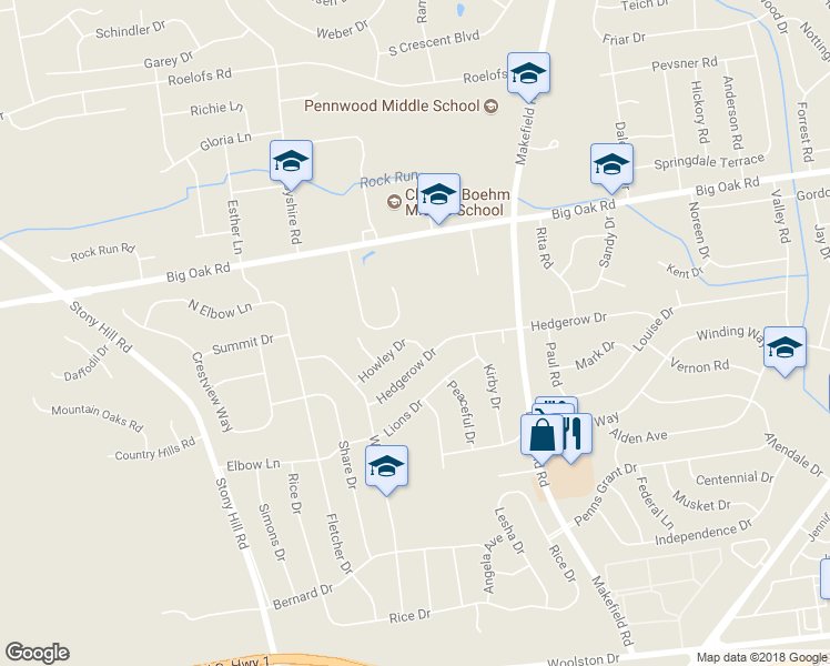 map of restaurants, bars, coffee shops, grocery stores, and more near 58 Howley Drive in Yardley