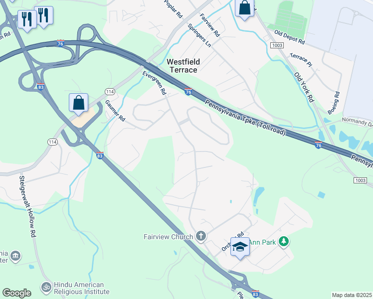 map of restaurants, bars, coffee shops, grocery stores, and more near 216 Evergreen Road in New Cumberland