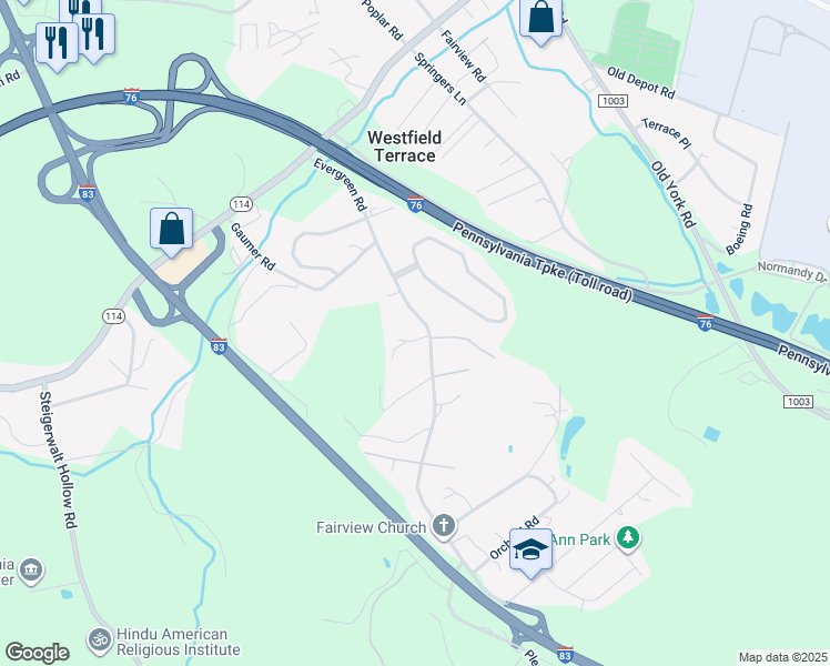 map of restaurants, bars, coffee shops, grocery stores, and more near 216 Evergreen Road in New Cumberland