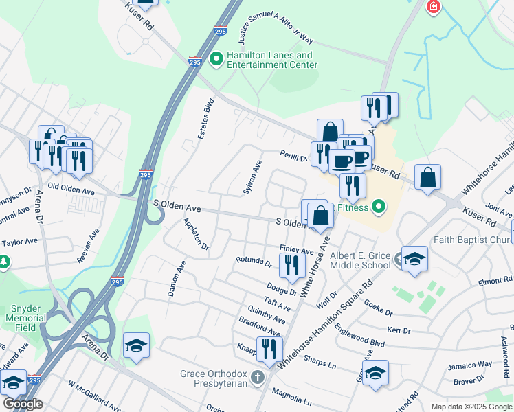 map of restaurants, bars, coffee shops, grocery stores, and more near 3 Harold Drive in Hamilton Township