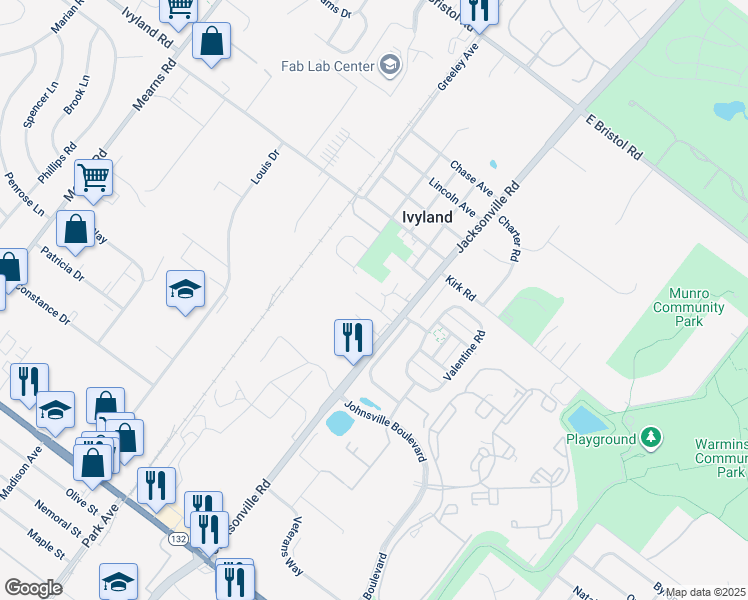 map of restaurants, bars, coffee shops, grocery stores, and more near 1000 Jacksonville Road in Ivyland