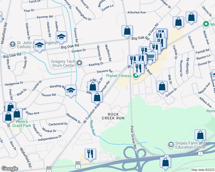 map of restaurants, bars, coffee shops, grocery stores, and more near 515 Berwyn Road in Morrisville
