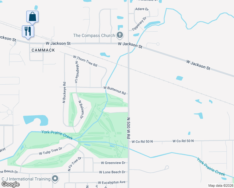 map of restaurants, bars, coffee shops, grocery stores, and more near 8201 West Butternut Road in Muncie