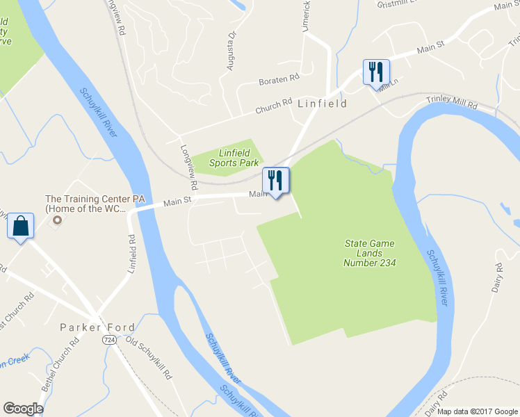 map of restaurants, bars, coffee shops, grocery stores, and more near 45 Sacco Road in Linfield