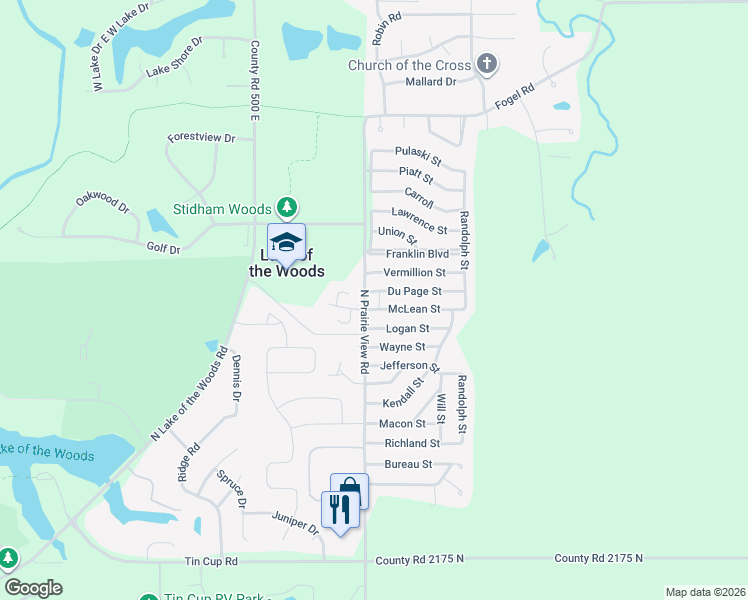 map of restaurants, bars, coffee shops, grocery stores, and more near 333 Logan Street in Mahomet