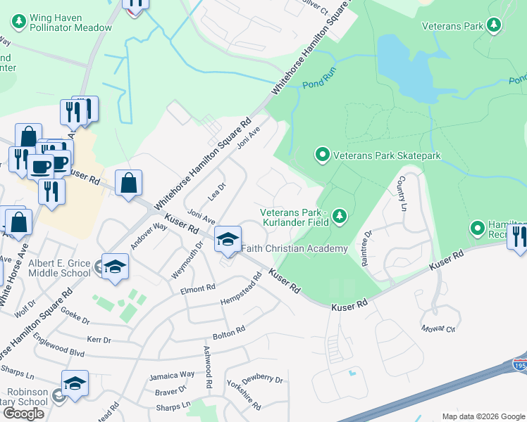 map of restaurants, bars, coffee shops, grocery stores, and more near 23 Joni Avenue in Hamilton Township