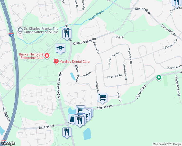 map of restaurants, bars, coffee shops, grocery stores, and more near 1563 Butterfly Court in Yardley