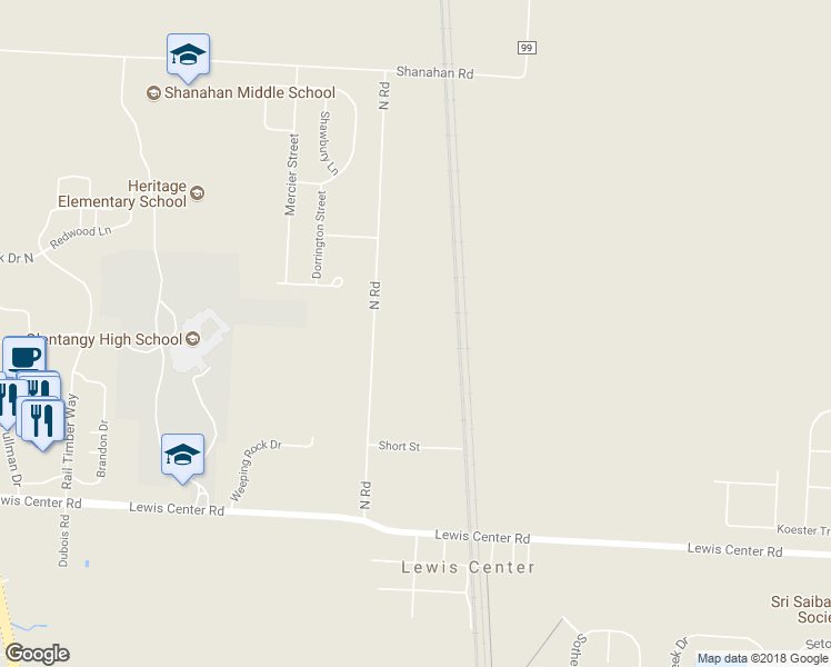 map of restaurants, bars, coffee shops, grocery stores, and more near 5783 North Road in Lewis Center