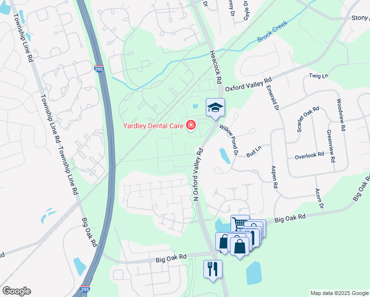 map of restaurants, bars, coffee shops, grocery stores, and more near 1654 Dobry Road in Yardley