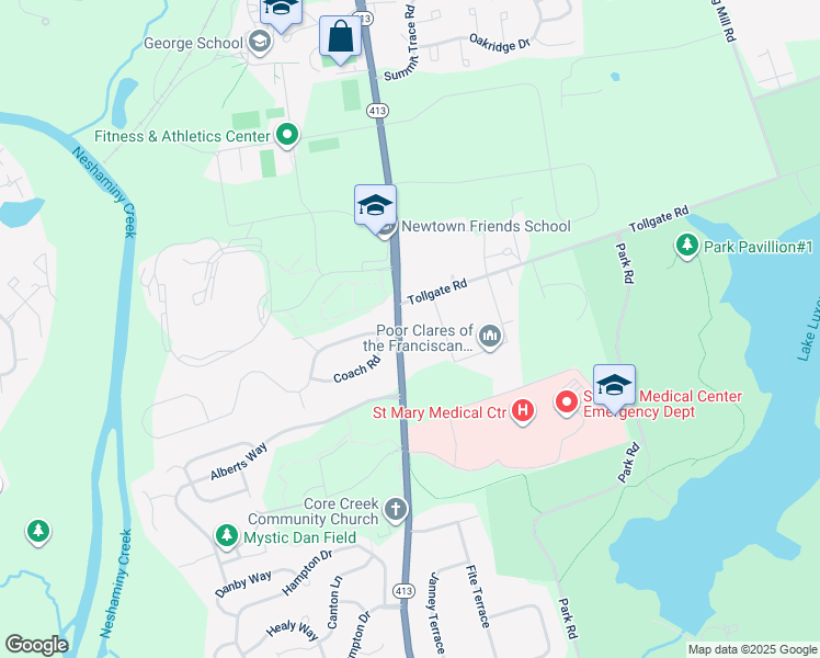 map of restaurants, bars, coffee shops, grocery stores, and more near 1331 Langhorne Newtown Road in Langhorne