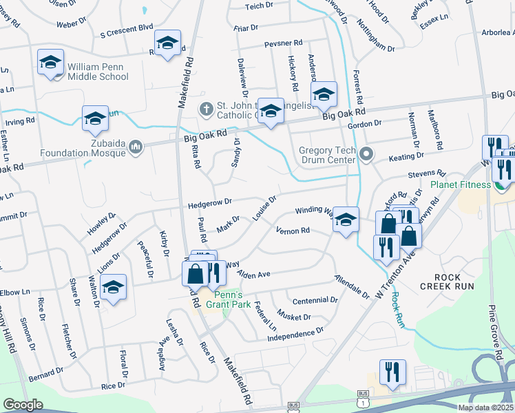 map of restaurants, bars, coffee shops, grocery stores, and more near 204 Louise Drive in Morrisville