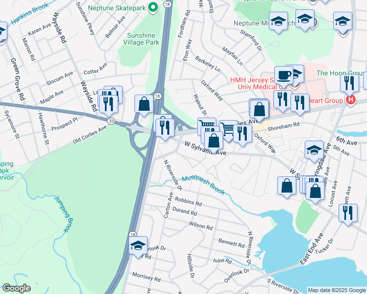 map of restaurants, bars, coffee shops, grocery stores, and more near in Neptune City