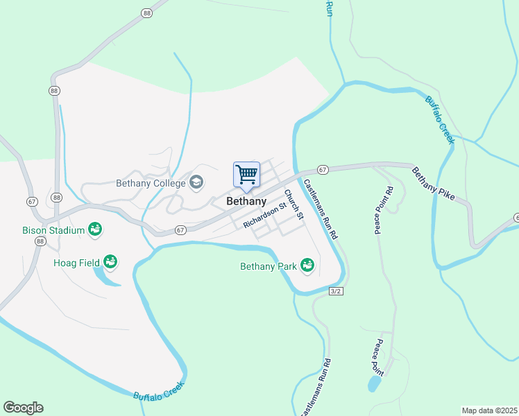 map of restaurants, bars, coffee shops, grocery stores, and more near Church Alley in Bethany