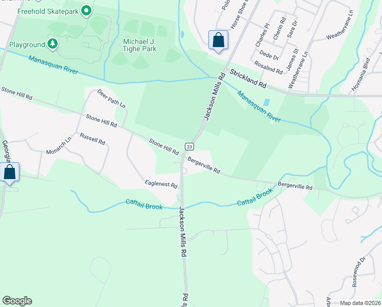 map of restaurants, bars, coffee shops, grocery stores, and more near 131 Jackson Mills Road in Freehold