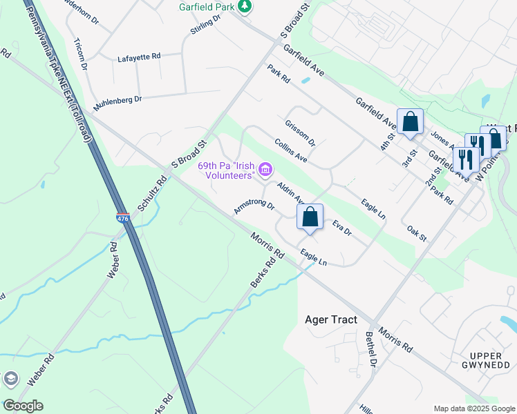 map of restaurants, bars, coffee shops, grocery stores, and more near 1965 Armstrong Drive in Lansdale