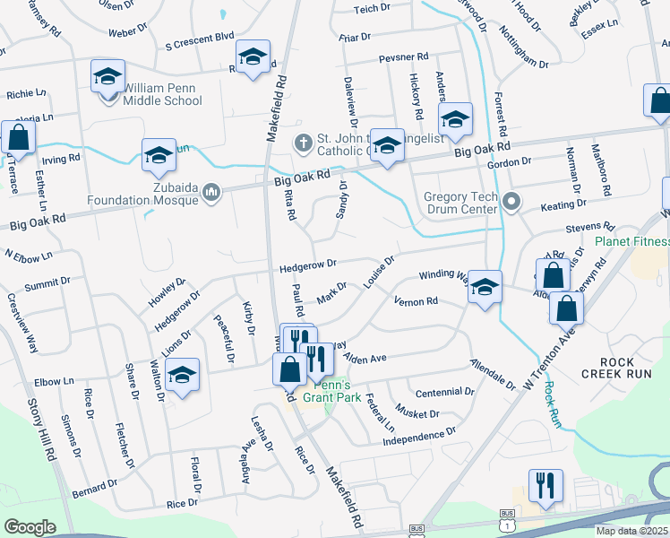 map of restaurants, bars, coffee shops, grocery stores, and more near 119 Hedgerow Drive in Morrisville