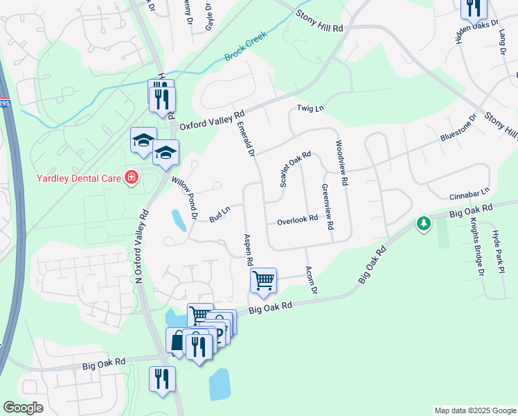 map of restaurants, bars, coffee shops, grocery stores, and more near 275 Emerald Drive in Morrisville