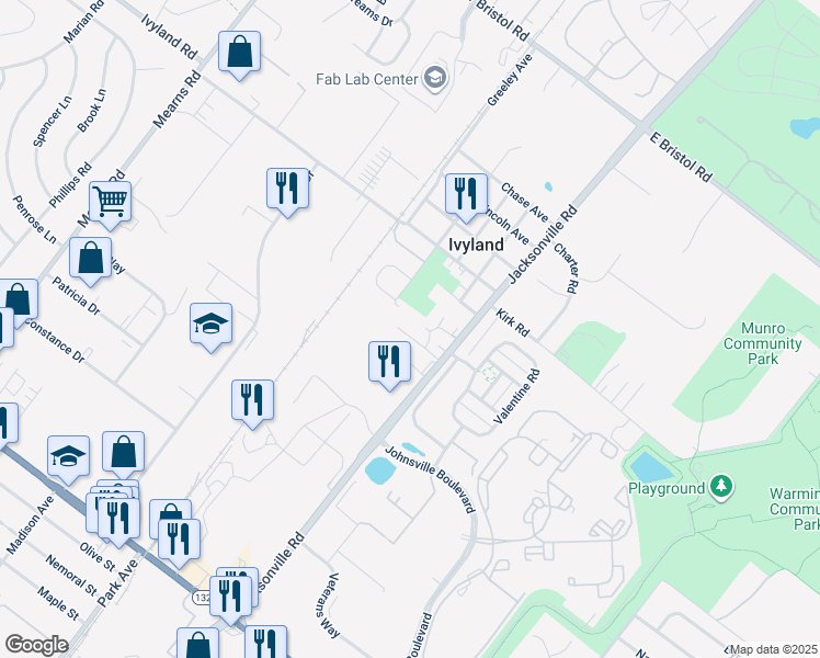 map of restaurants, bars, coffee shops, grocery stores, and more near 1000 Jacksonville Road in Ivyland