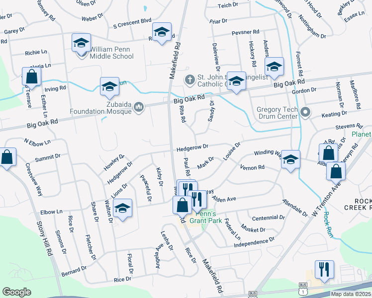 map of restaurants, bars, coffee shops, grocery stores, and more near 106 Hedgerow Drive in Morrisville