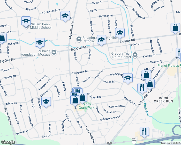 map of restaurants, bars, coffee shops, grocery stores, and more near 123 Hedgerow Drive in Morrisville
