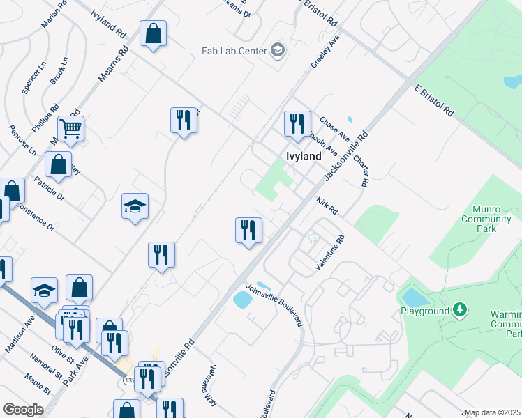 map of restaurants, bars, coffee shops, grocery stores, and more near 1000 Jacksonville Road in Ivyland