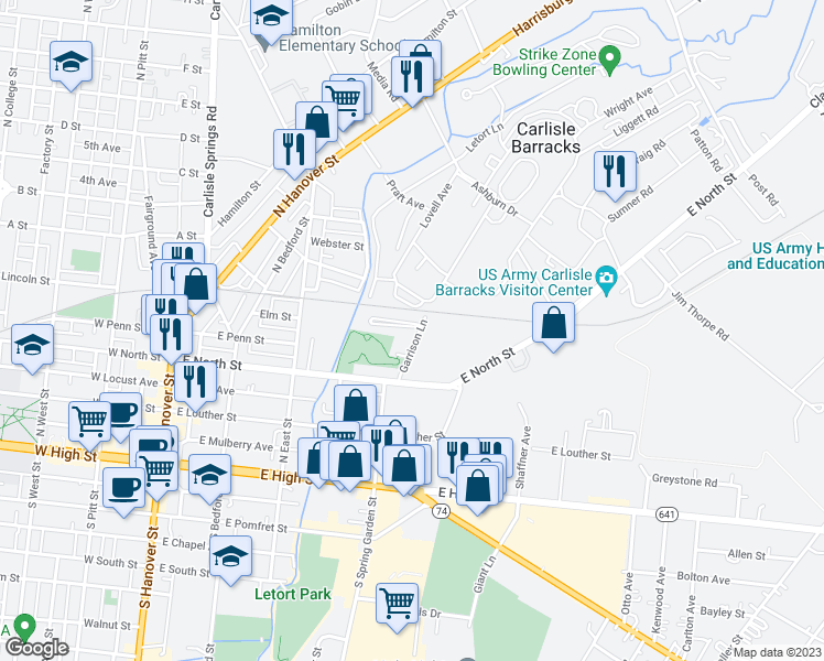 map of restaurants, bars, coffee shops, grocery stores, and more near 11 Parkview Drive in Carlisle