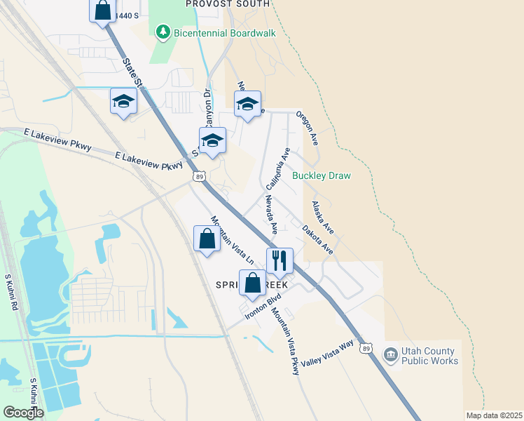 map of restaurants, bars, coffee shops, grocery stores, and more near 2058 California Avenue in Provo
