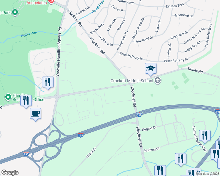 map of restaurants, bars, coffee shops, grocery stores, and more near 2552 Kuser Road in Hamilton Township