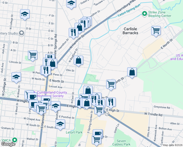 map of restaurants, bars, coffee shops, grocery stores, and more near 27 Parkview Drive in Carlisle