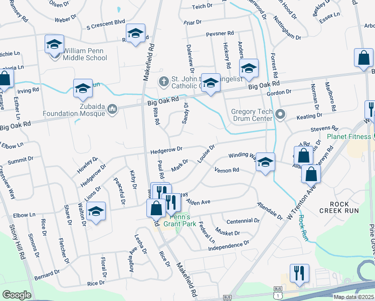 map of restaurants, bars, coffee shops, grocery stores, and more near 123 Hedgerow Drive in Morrisville