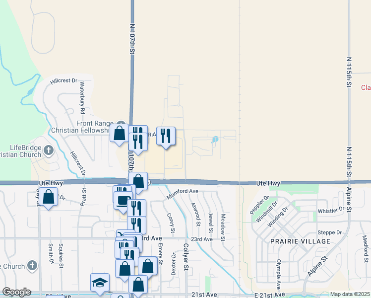 map of restaurants, bars, coffee shops, grocery stores, and more near 2650 Erfert Street in Longmont
