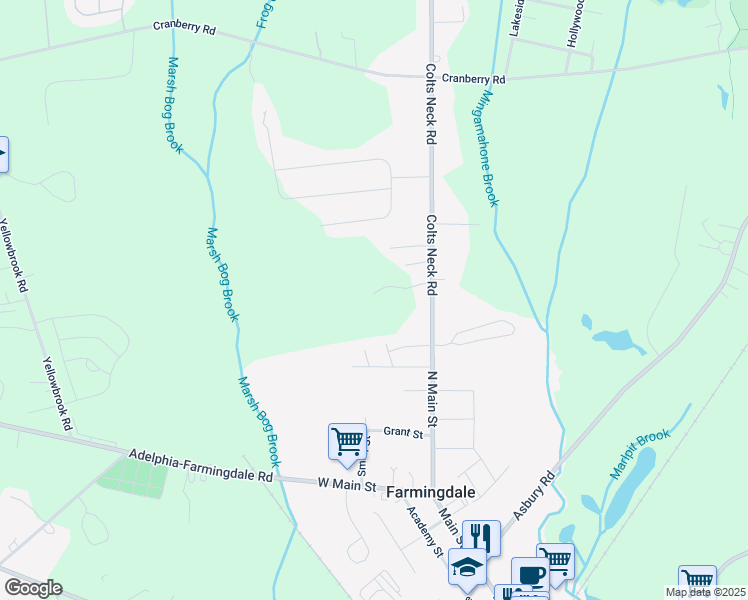 map of restaurants, bars, coffee shops, grocery stores, and more near 124 Colts Neck Road in Farmingdale
