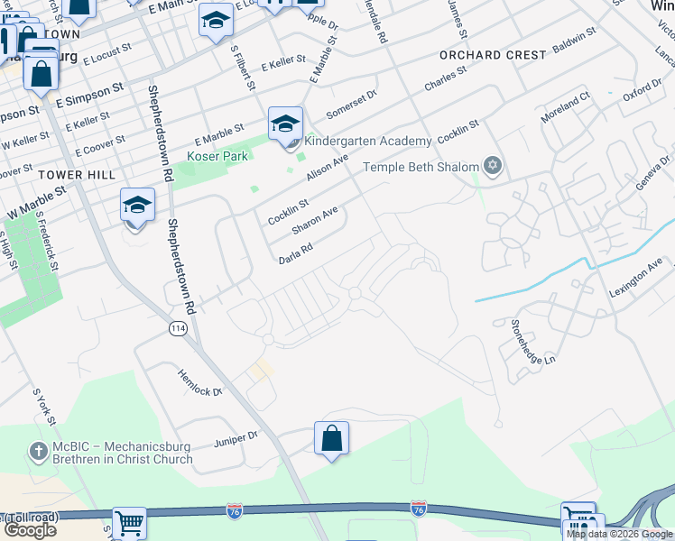 map of restaurants, bars, coffee shops, grocery stores, and more near 213 Wright Drive in Mechanicsburg