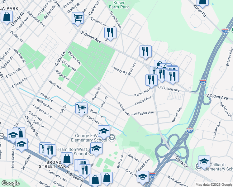 map of restaurants, bars, coffee shops, grocery stores, and more near 315 Wert Avenue in Hamilton Township