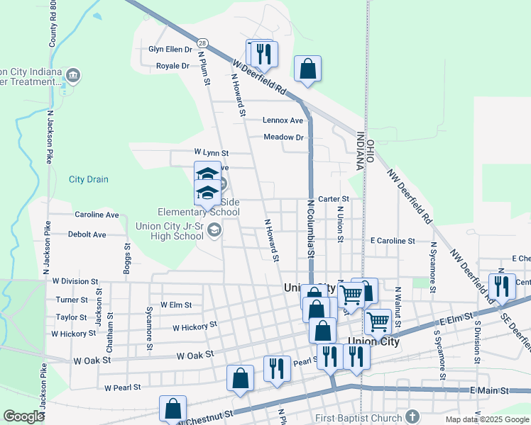 map of restaurants, bars, coffee shops, grocery stores, and more near North Howard Street in Union City