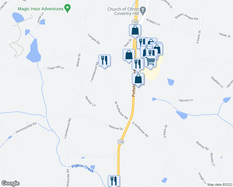 map of restaurants, bars, coffee shops, grocery stores, and more near 399 West Hoffecker Road in Pottstown