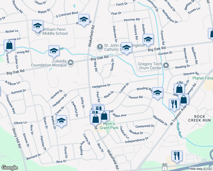 map of restaurants, bars, coffee shops, grocery stores, and more near 119 Hedgerow Drive in Morrisville