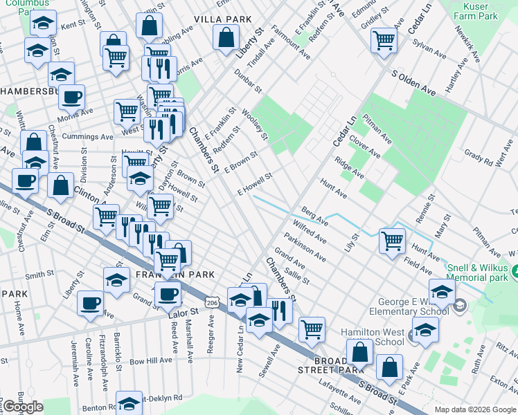 map of restaurants, bars, coffee shops, grocery stores, and more near 12 Florence Street in Hamilton Township