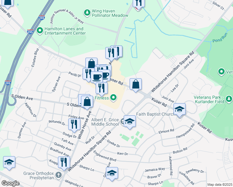 map of restaurants, bars, coffee shops, grocery stores, and more near 1061 White Horse Avenue in Trenton