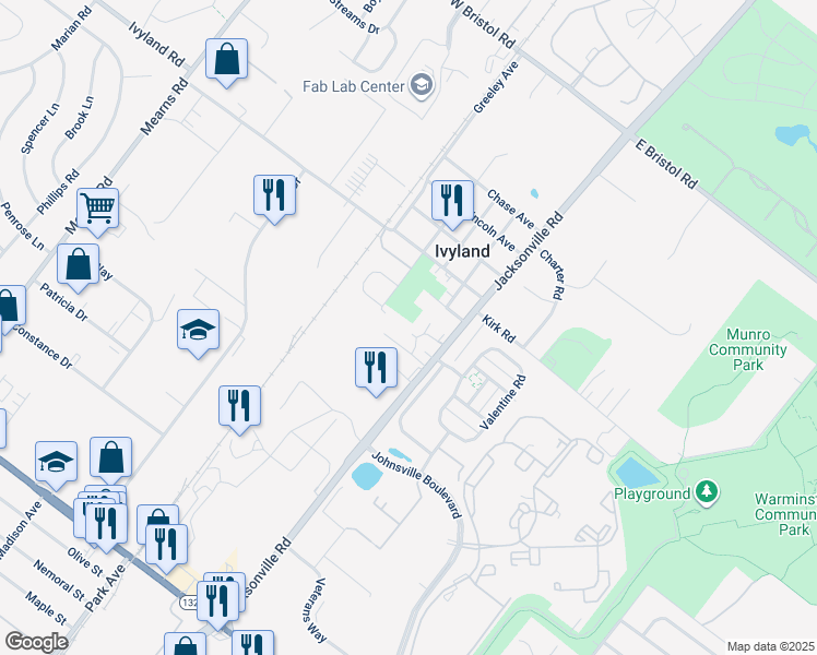 map of restaurants, bars, coffee shops, grocery stores, and more near 1000 Jacksonville Road in Ivyland