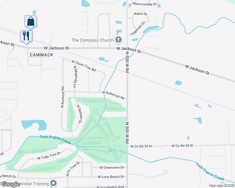 map of restaurants, bars, coffee shops, grocery stores, and more near 8202 West Butternut Road in Muncie