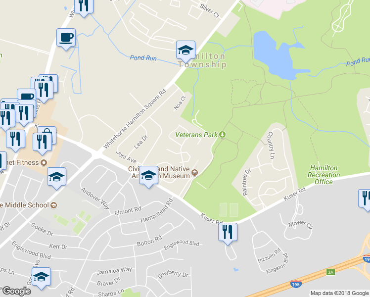 map of restaurants, bars, coffee shops, grocery stores, and more near 44 Topaz Lane in Hamilton Township