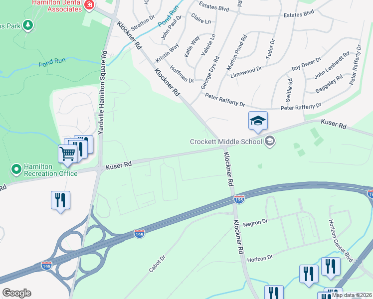 map of restaurants, bars, coffee shops, grocery stores, and more near 2552 Kuser Road in Hamilton Township